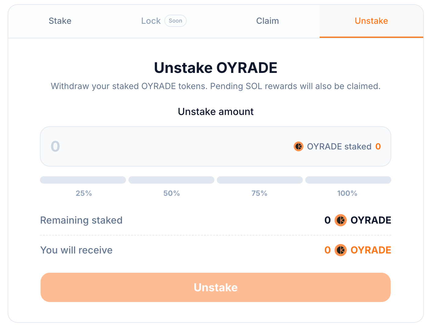 Unstake OYRADE